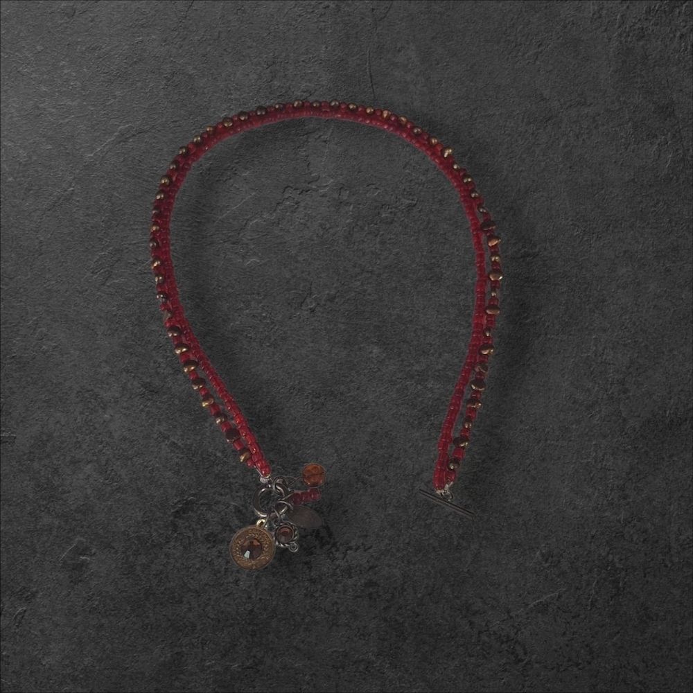 Chic Red Beaded Necklace with Charms